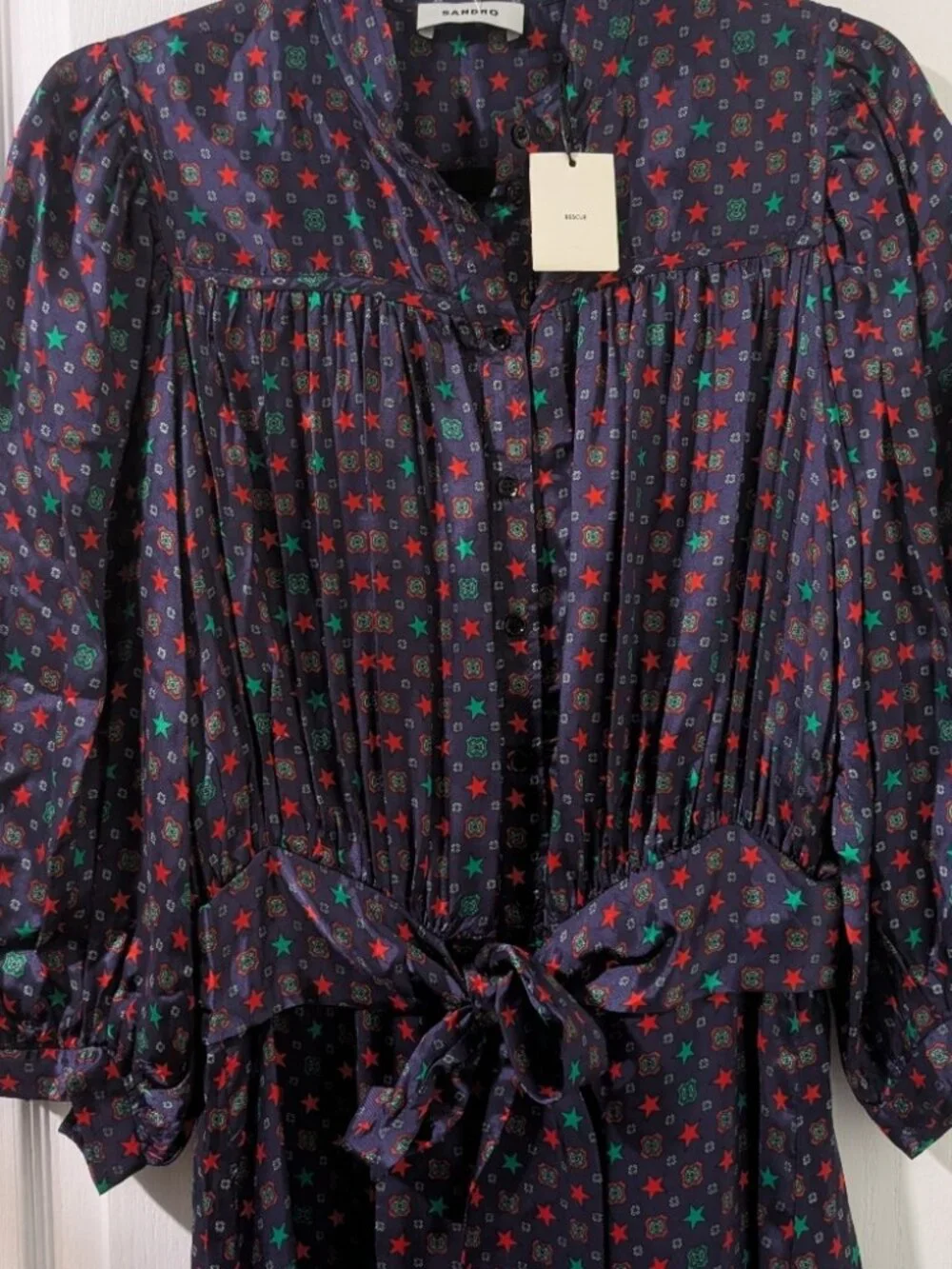 Sandro Paris | Scarf Print Midi Dress In Navy - Picture 9 of 16